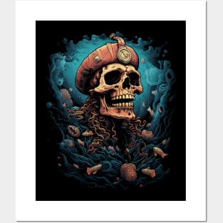 Vintage Skull Marine Life Ocean Posters and Art